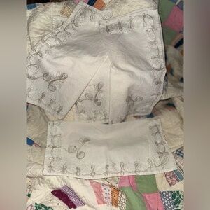 Vintage Elegant Handmade White Embroidered Linen Napkins Set of 4